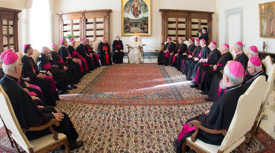 El Papa Francisco junto a los obispos alemanes. Foto L'Osservatore Romano.