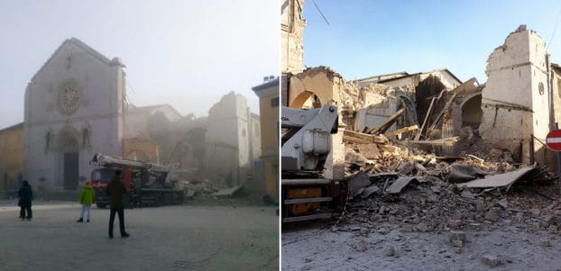 Un nuevo terremoto destruye la Basílica de San Benito en Nursia
