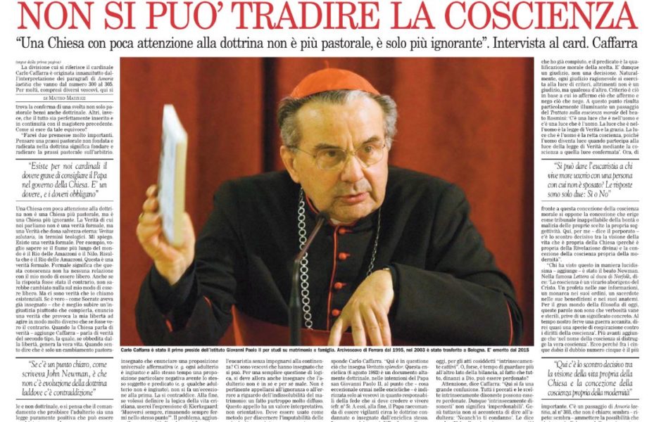 «Sólo un ciego puede negar que hay una gran confusión en la Iglesia, causada por algunos párrafos de Amoris Laetitia»