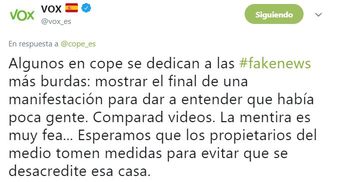 VOX pide a los obispos que eviten el descrédito de COPE ante sus ‘fake news’