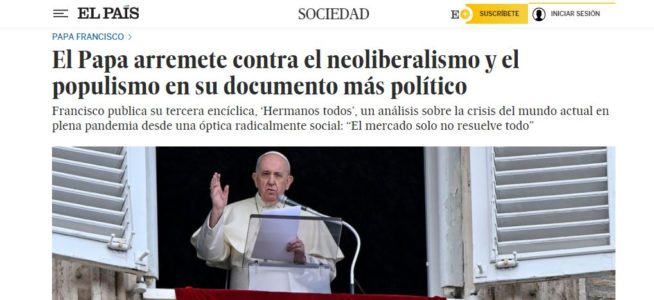 ‘Fratelli tutti’ solo es noticia de primera para El País y La Vanguardia