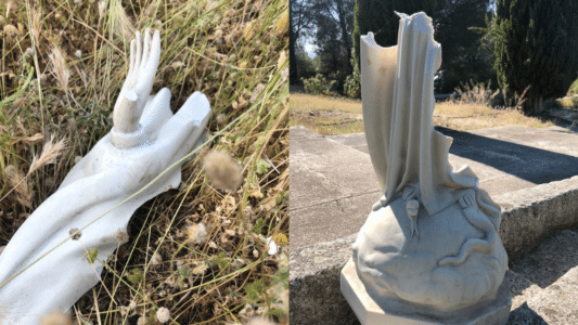 Virgen de los Heraldos destrozada