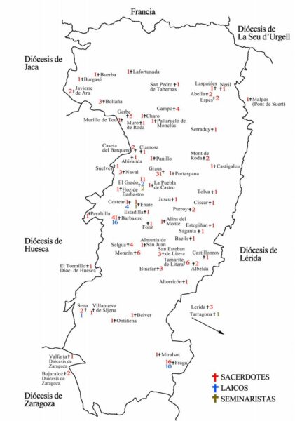 diócesis Barbastro mapa mártires