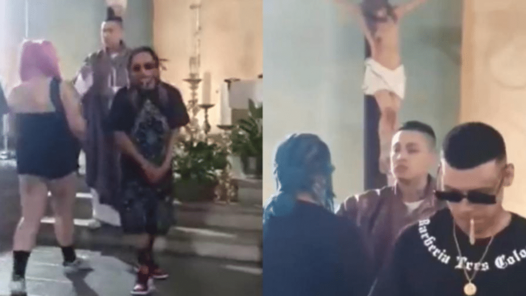 Un rapero graba un vídeo en una iglesia de México vestido de cura y simulando dar la comunión con porros