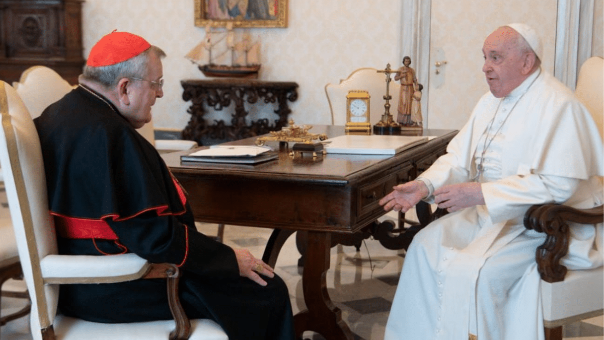 El cardenal Burke durante la audiencia con el Papa Francisco