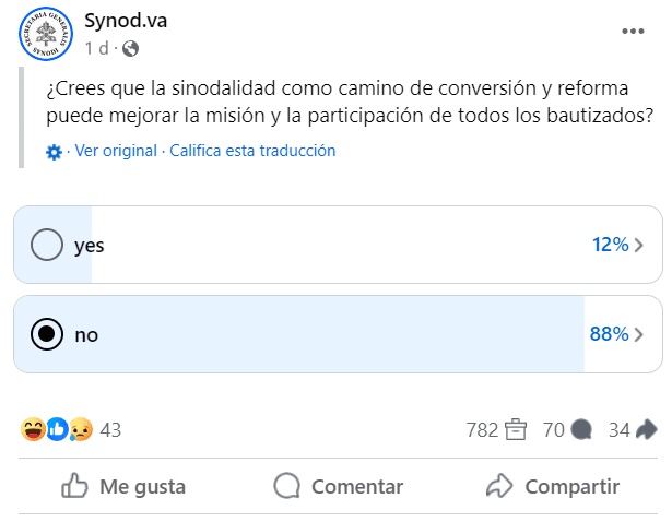 Encuesta del Sínodo en Facebook que ha sido borrada