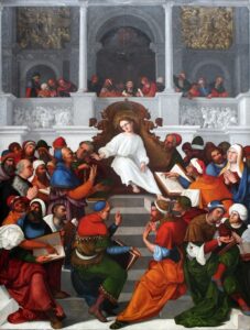 Twelve-year-old Jesus Teaching in the Temple by Ludovico Mazzolino, 1524 [Gemäldegalerie, Berlin]
