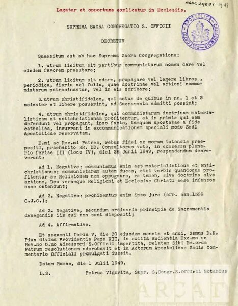 Decreto Pío XII comunismo