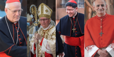 De izquierda a derecha: Erdo, Parolin, Tagle y Zuppi