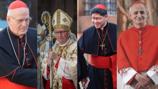 De izquierda a derecha: Erdo, Parolin, Tagle y Zuppi