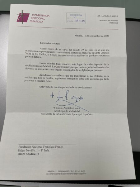 Carta Argüello a la Fundación Franco