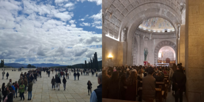 Exterior e interior de la Basílica del Valle de los Caídos durante el domingo