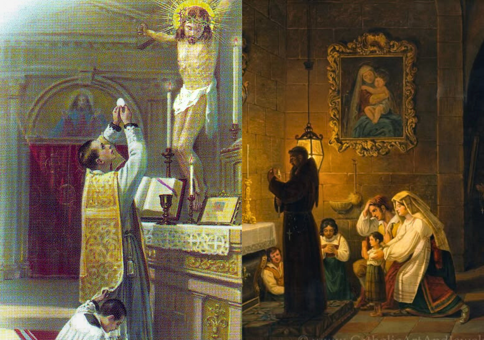 Sacerdote celebrando la Misa tradicional relacionada con Summorum Pontificum, mientras fieles rezan pidiendo que Santidad restablezca la unidad litúrgica.