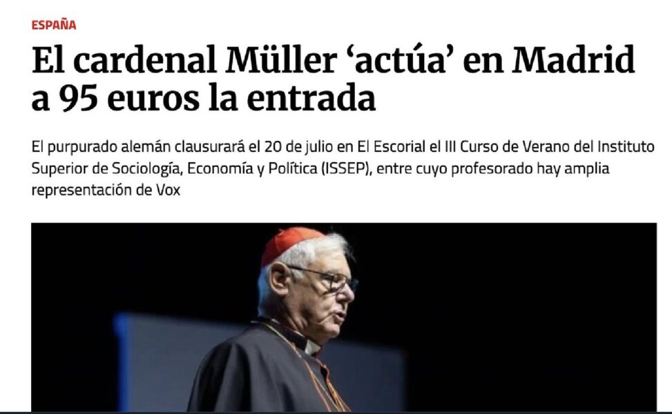 Cardenal Müller durante su intervención en El Escorial, en una imagen utilizada por Vida Nueva para anunciar su presencia en un curso del ISSEP.