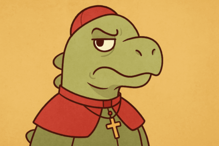 Dinosaurios eclesiales representados como figuras clericales tradicionales