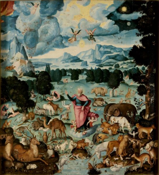 Adán nombra a los animales en la Creación, representando el papel humano en el cuidado de nuestro hogar común.