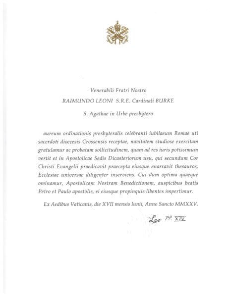 Carta de León XIV a Card. Leo Burke