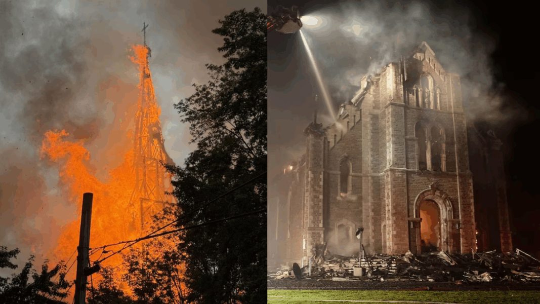 Tragedia en Canadá: una iglesia histórica devorada por el fuego tras un rayo