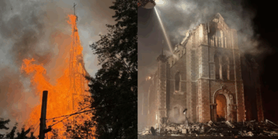 Tragedia en Canadá: iglesia en Saint-Ours ardiendo y destruida tras incendio provocado por rayo.