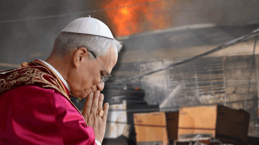 Papa León XIV orando ante la tragedia del incendio en Kut, transmitiendo fortaleza, consuelo y paz