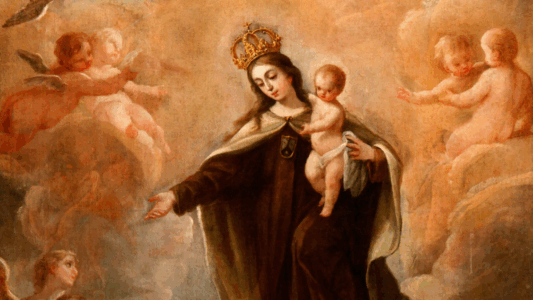 Imagen de la Virgen del Carmen con el Niño Jesús, símbolo central del Jubileo del Carmen promovido por León XIII.