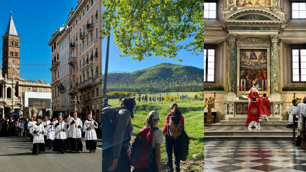 Peregrinos caminan de Roma a Subiaco en la ruta de «Nuestra Señora de la Cristiandad» en Italia