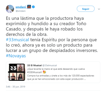 Daniel Pajuelo acusa a la productora de ’33’ de robar a Toño Casado